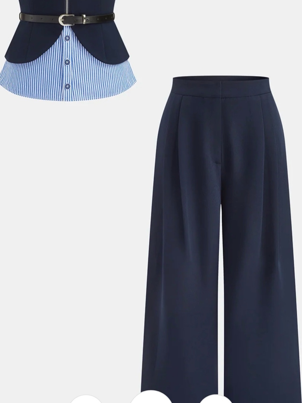 NWT Commense Pantsuit with Navy Wide-Leg Striped Cuffs